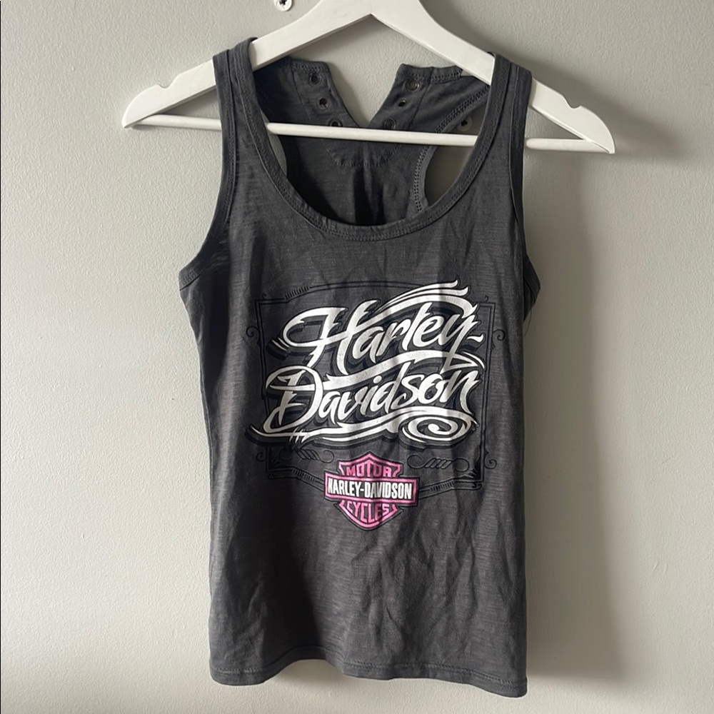 Harley-Davidson Charcoal Tank with Pink Logo